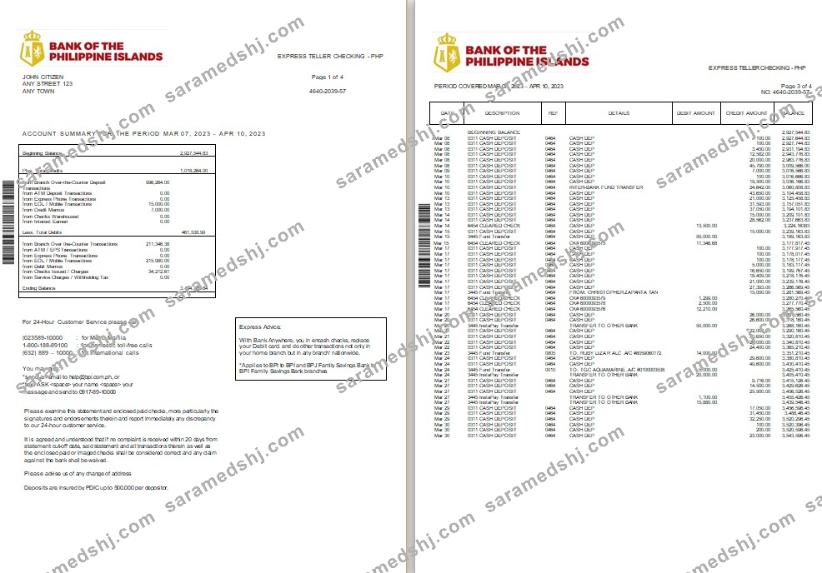 Philippines Bank of the Philippine Islands bank st 2 pages